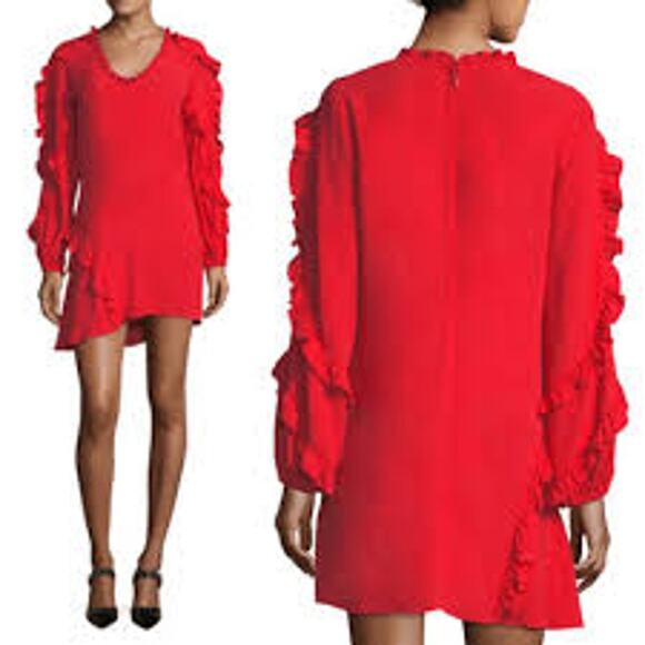 ALEXIS Ceretti Dress in Red Crepe Ruffle Details Long Sleeve No Size FITS SMALL - Picture 1 of 7